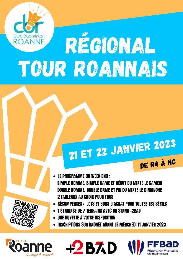 Tournoi – 21 & 22 janvier – Régional Tour Roannais